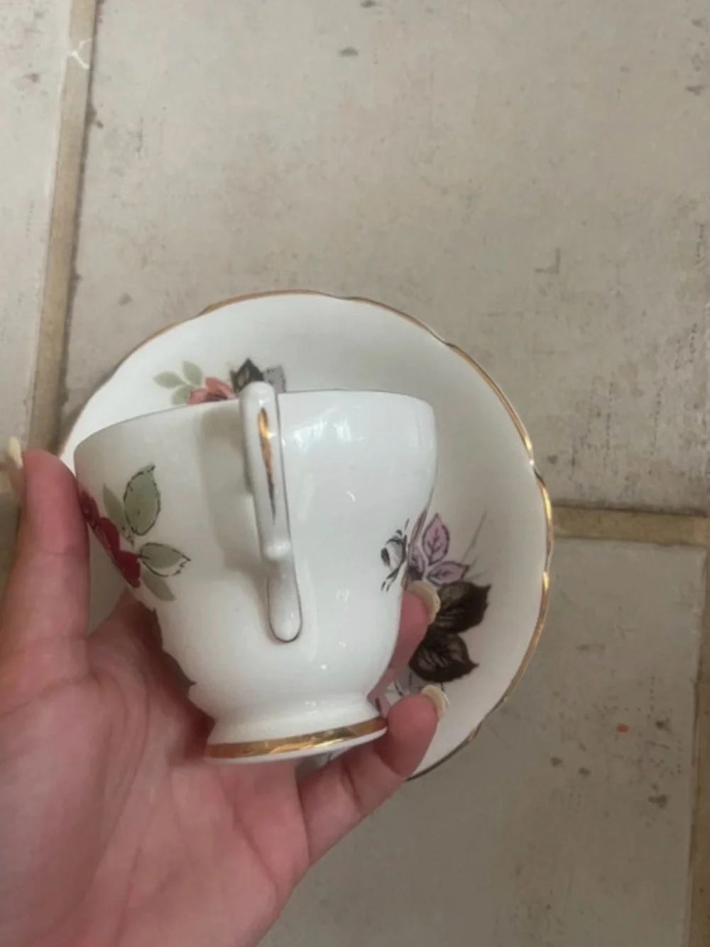 Vintage Delphine Bone China Teacup & Saucer Set